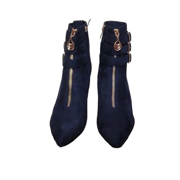 IDIFU Suede Pointed Toe Heeled Booties - Picture 1 of 13